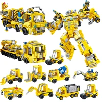 panlos 723pcs 8 in1 engineering vehicle ares moc crane digger shredder building blocks childrens toy stickers gift small bricks