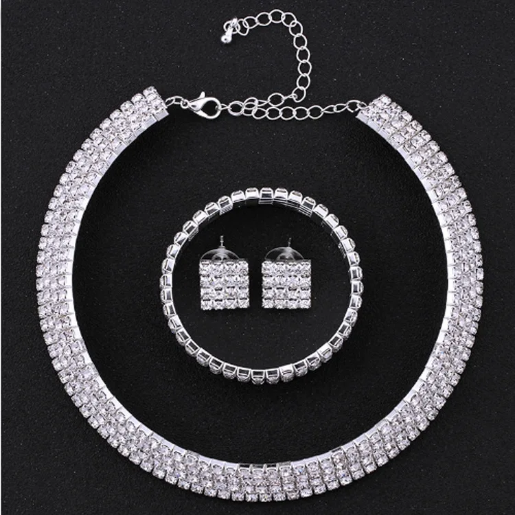Многорядные Стразы с круглым вырезом ожерелье браслет серьги ювелирные изделия