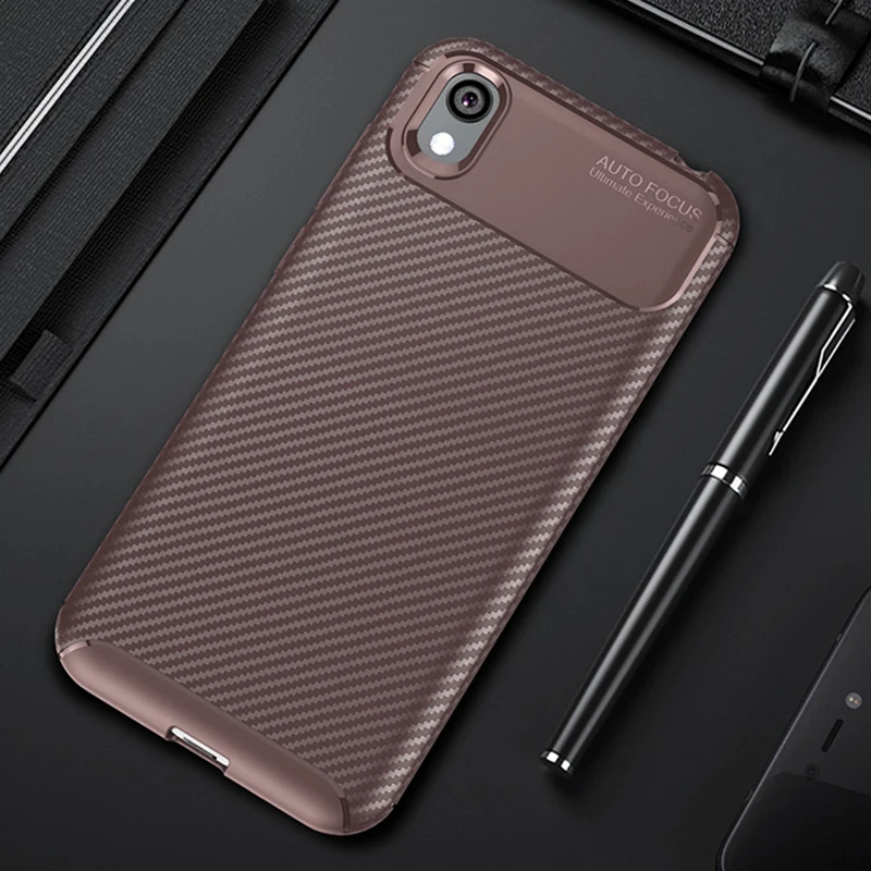 Для Honor 8 S чехол роскошный чехол из углеродного волокна противоударный чехол для телефона для huawei Honor 8 S 8 S чехол 360 полная защита тонкий бампер - Цвет: Коричневый