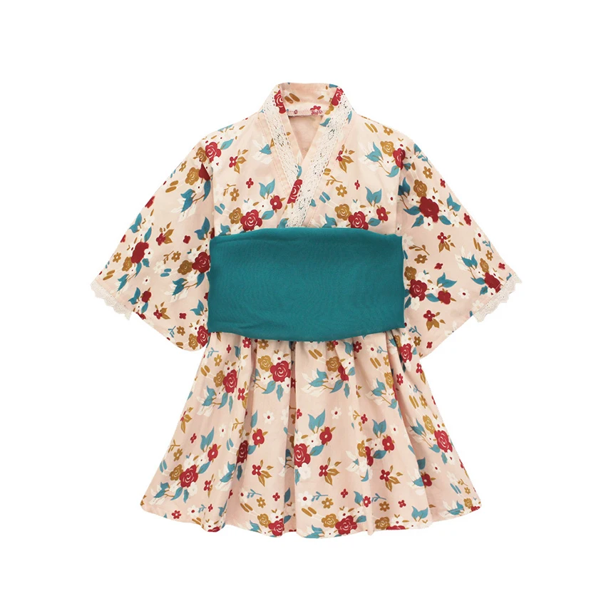 Комбинезоны для маленьких девочек в японском стиле; Kawaii; платье-кимоно с цветочным принтом для девочек; Детский костюм; одежда для малышей из азиатской юкаты