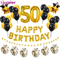 38pcs 32inch happy 50 birthday foil balloons black gold latex balloon number 50th years old party decorations man woman supplies