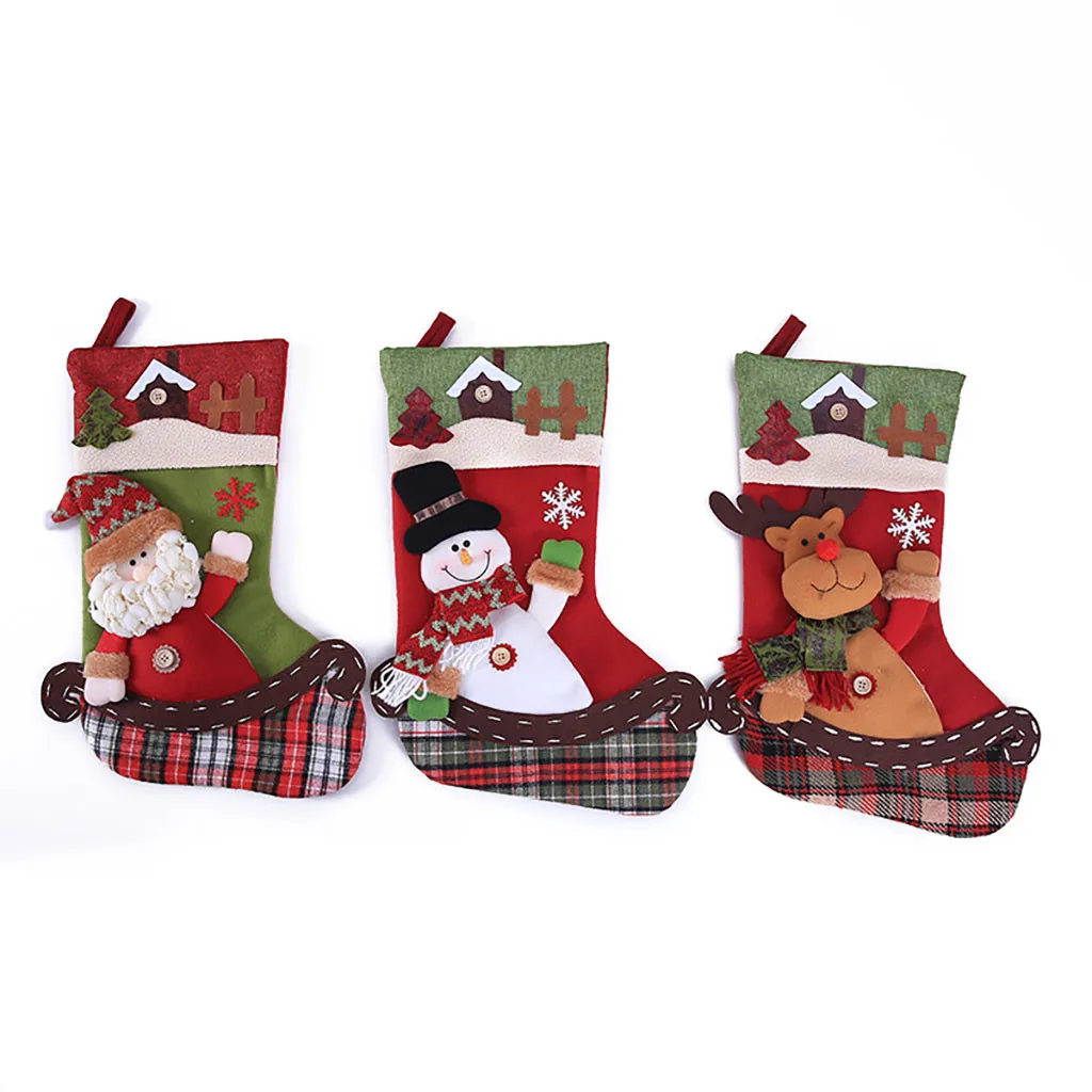 Большие рождественские носки украшения в виде елки новогодний мешок конфет