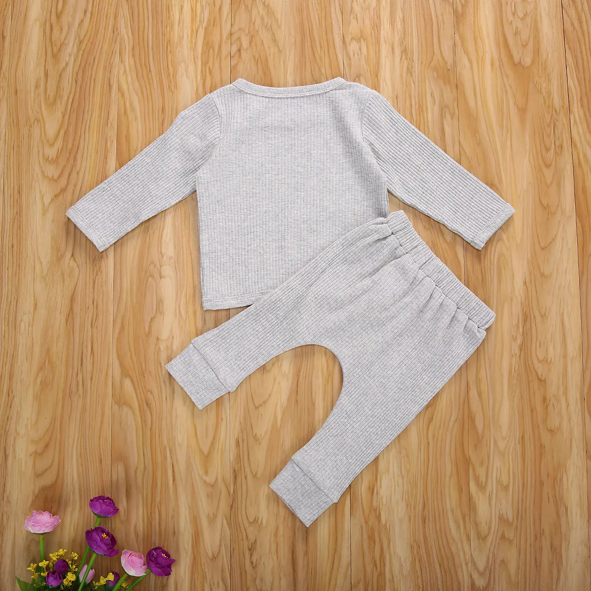 

2020 New Newborn Babys Long-sleeved Trousers Suit Fresh Solid Color Round Neck Cozy T-shirt and Elastic Long Pants Clothes