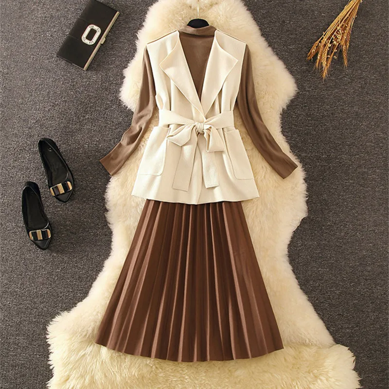 2019 осенне зимнее платье костюм для женщин элегантное с бусинами длинный рукав