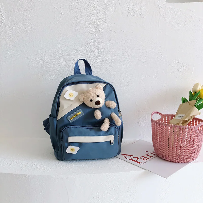 

New Arrival Children's Backpack for 2021 Summer Solid Big Capacity Cartoon Plush Bear Pendant Boy's and Girl's Kids School Bag