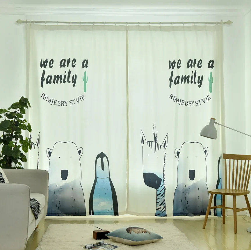 

Polar Bear Korean Children Room Curtains for Bedroom Half Printed Window Kids Curtains for Living Room Boys and Girls Curtains