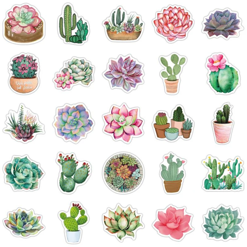50Pcs Cartoon Succulent Cactus Plant Stickers Luggage Guitar Computer Notebook Waterproof Graffiti Sticker Decoration | Игрушки и хобби