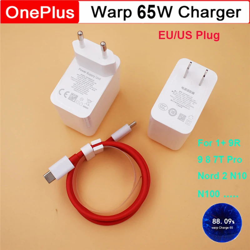 Oneplus Charger 65W Original Fast Warp Dash EU/US Adapter Type C To type Cable For 1+ 9R 9 8T 8 Pro 7T Nord 2 N10 N100 | Мобильные