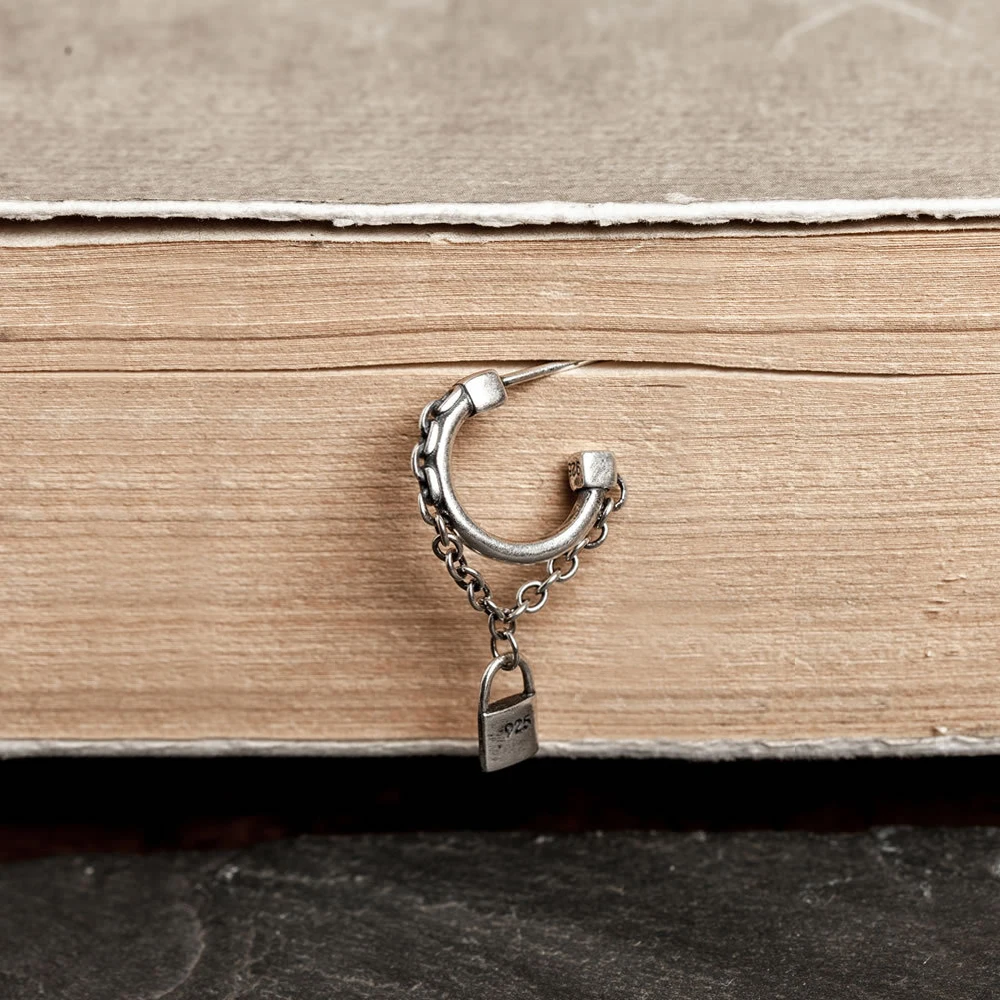 Мужские и женские байкерские сережки с цепочкой серебристые сережки-гвоздики