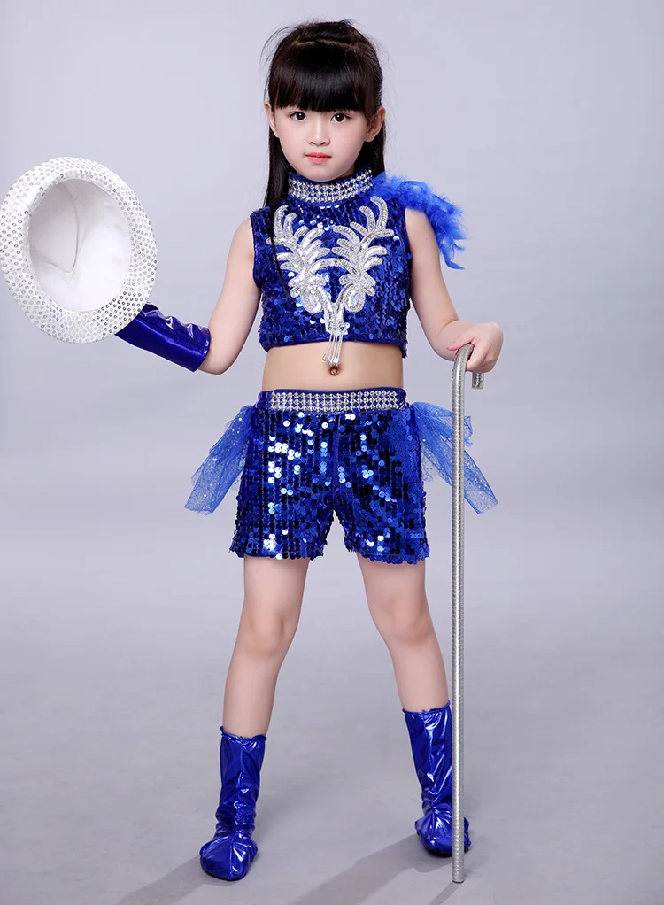 Детские джазовые танцевальные костюмы с блестками для девочек одежда