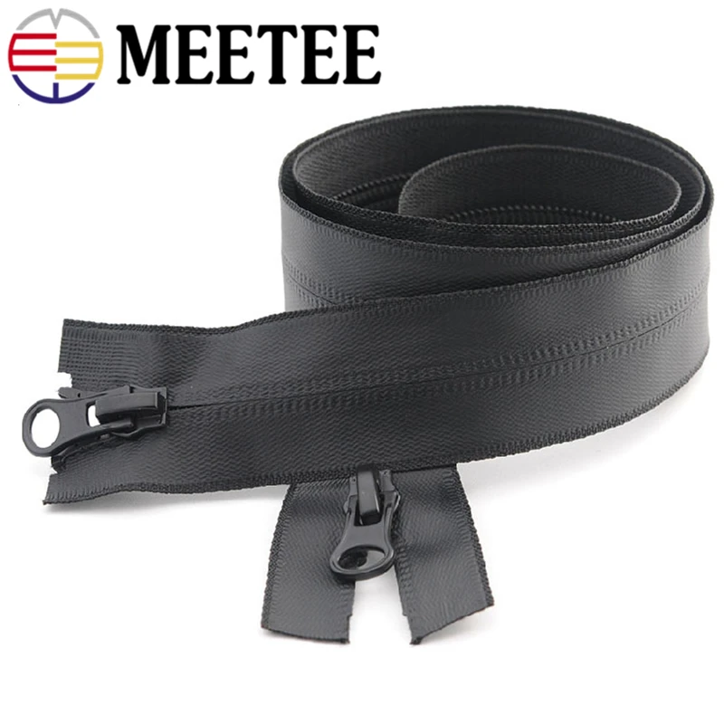 2pc Meetee 5# 20-100cm Waterproof Invisible Zippers Open End Double Slider for Sewing Reverse Outdoor Jackets Clothing Accessory