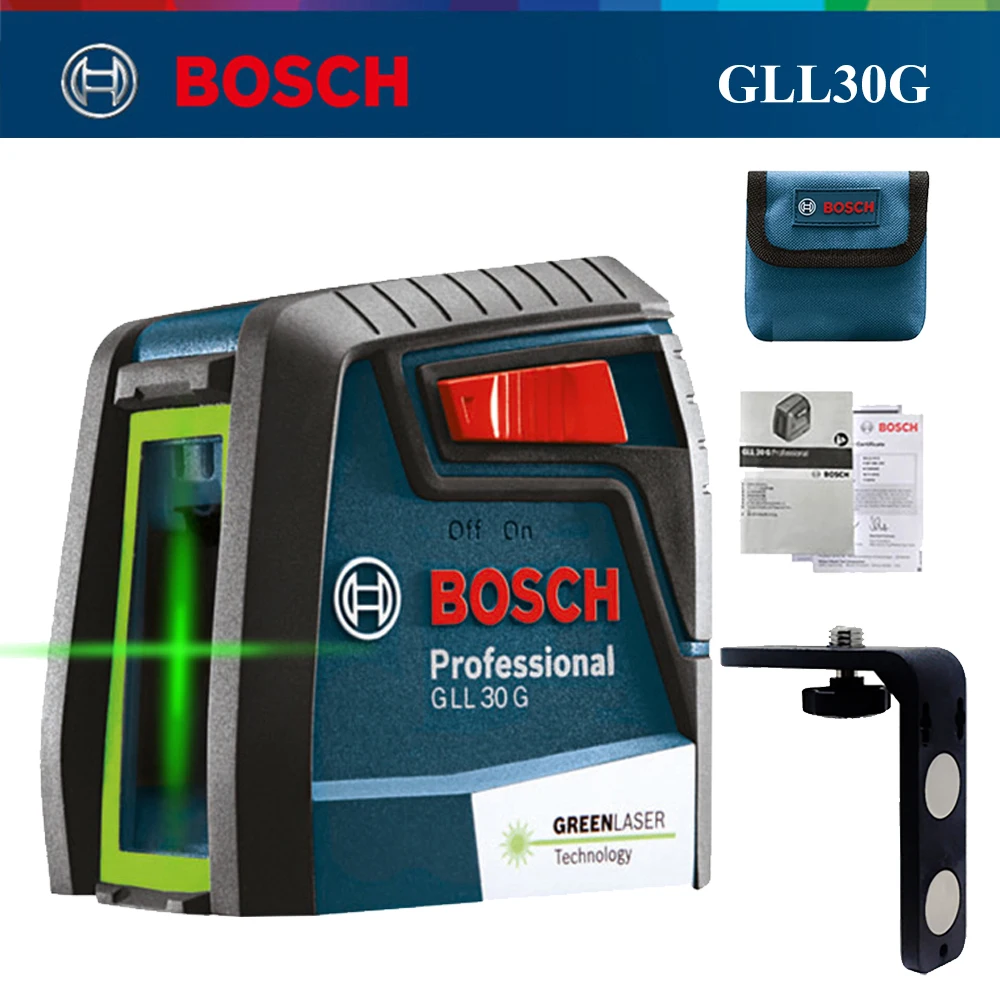 Профессиональный лазерный уровень Bosch GLL30G высокой точности с зеленсветильник