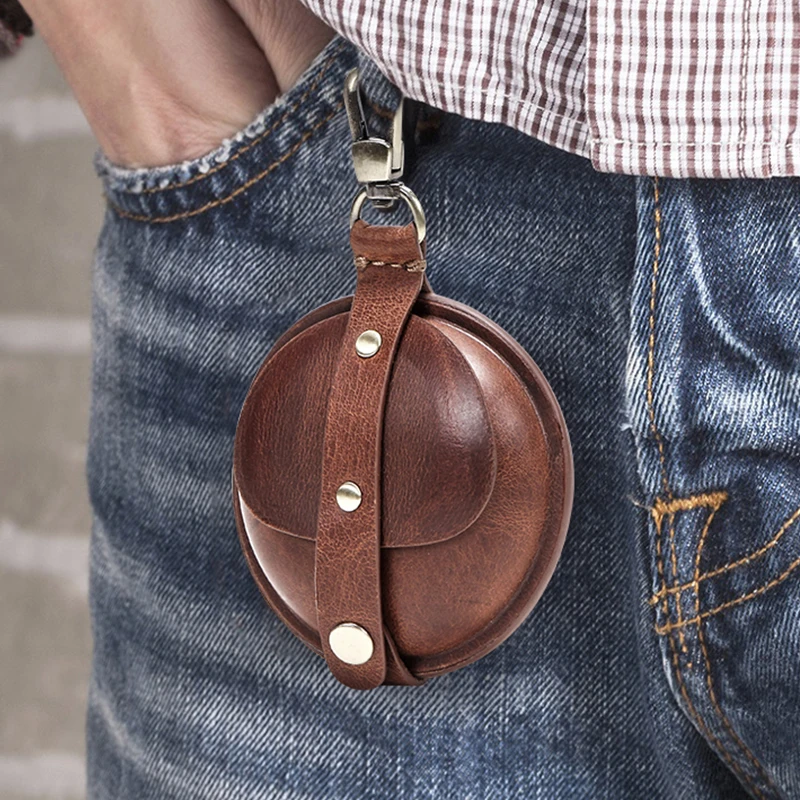 Genuine Leather Coin Purse Keychain Airpods Pro Case Samsung Galaxy buds live Case box Earphone Cable Cover Storage Mini Bag