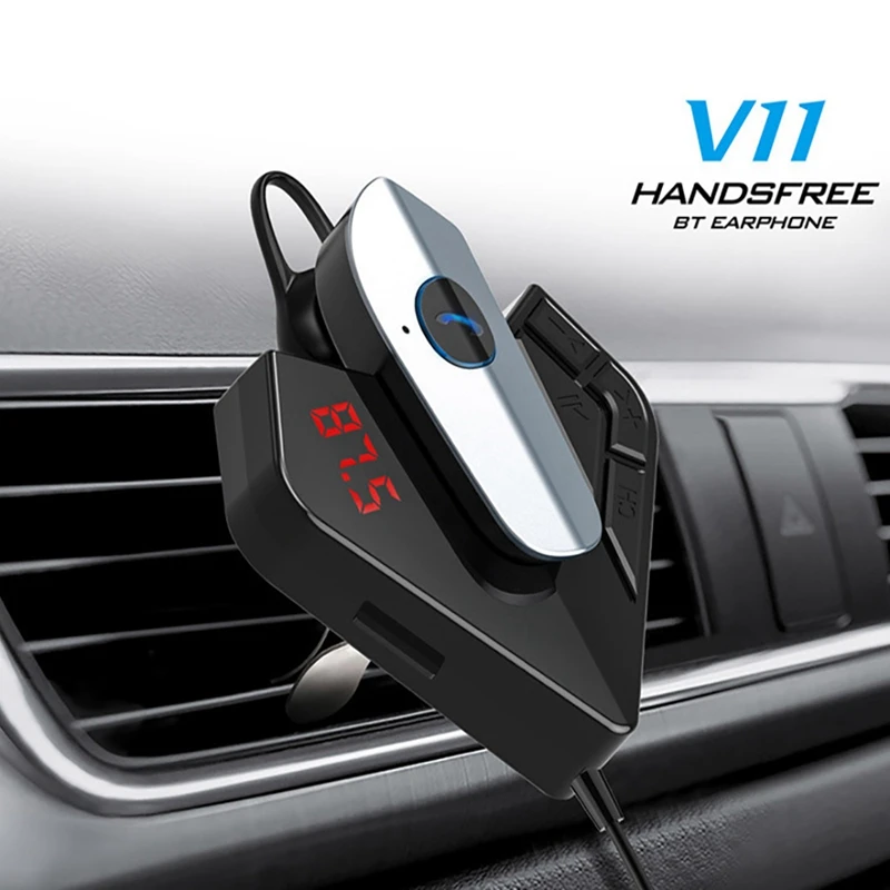 

Car MP3 Player Bluetooth 5.0 Car FM Transmitter Wireless Radio Adapter USB Charger Handsfree with BT Earphone V11