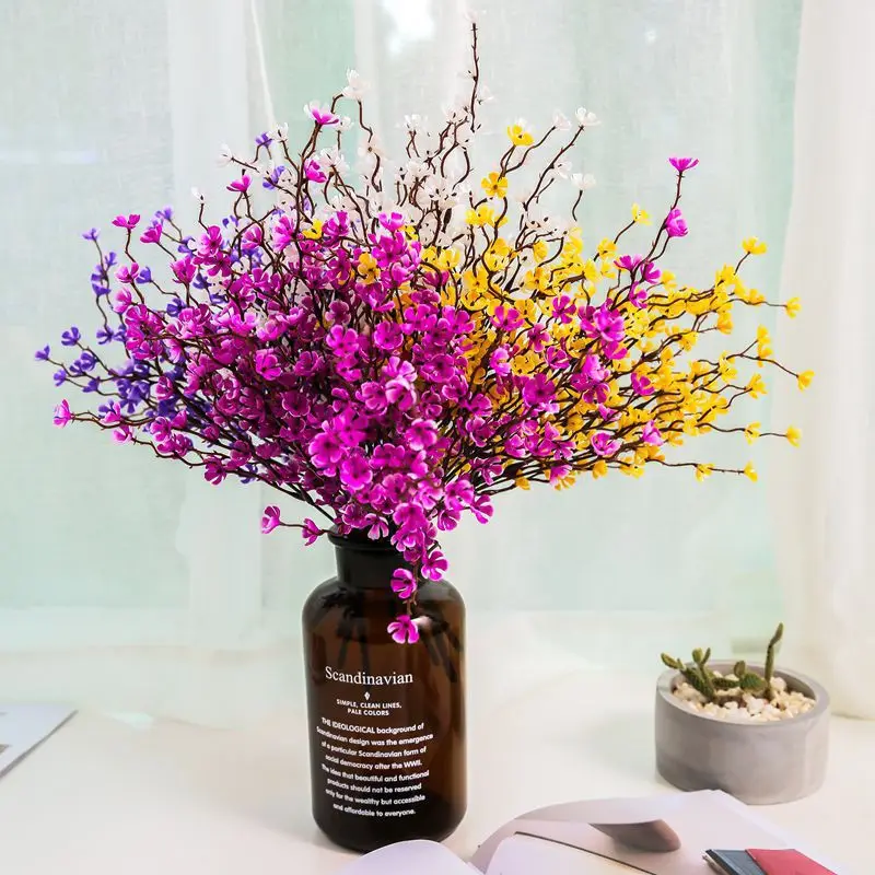 

Artificial Plum Blossom White Purple Rose Red Yellow Silk Flowers Real Simulation Plastic Bouquet 37cm Christmas Home Decor CK42
