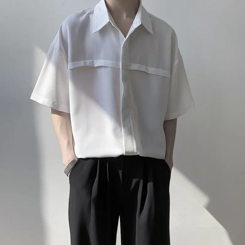 Summer Short-sleeved Shirt Men's Fashion Brown White Shirt Men Streetwear Korean Loose Casual Shirts Mens Dress Shirt M-2XL