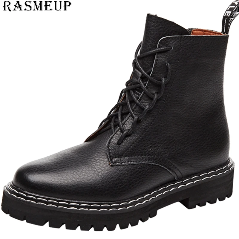 RASMEUP размера плюс женские ботинки из натуральной кожи на платформе 2019 зимние