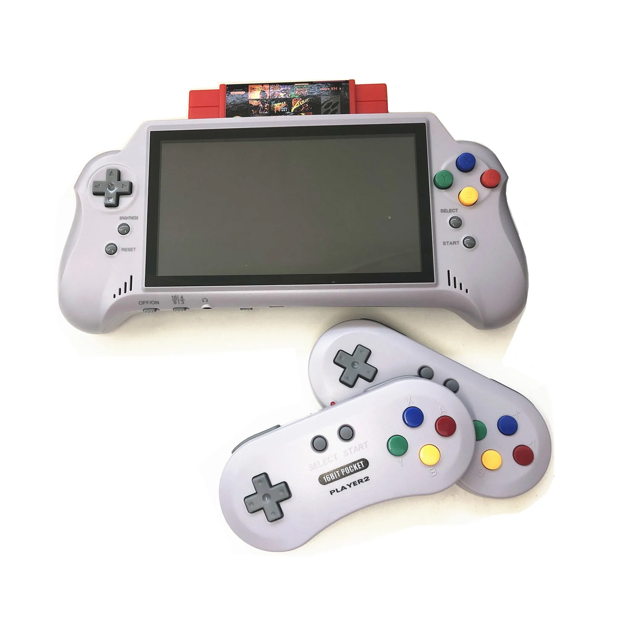 NEW ERQI NEW2022 New HD 7 inch handheld game console 16BIT HDMI ULTRA SNES POCKET RETROAD 5PLUS 2.4G Wireless controllers