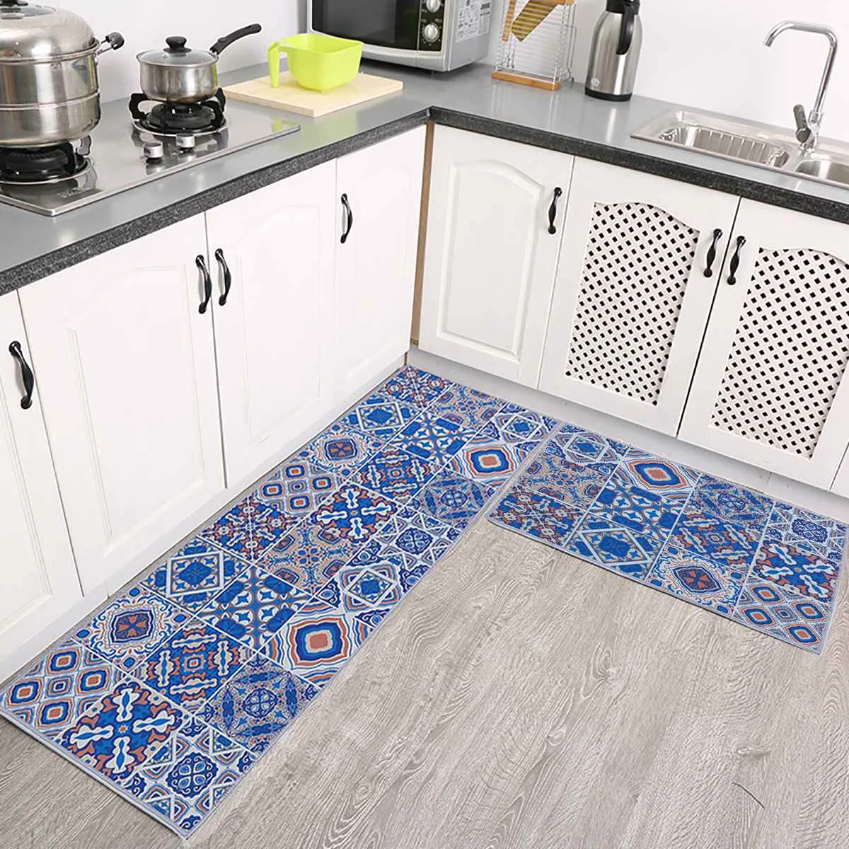 

2pcs Kitchen Mat Anti-slip Modern Area Rugs Living Room Balcony Bathroom Printed Carpet Doormat Hallway Geometric Bath Mat
