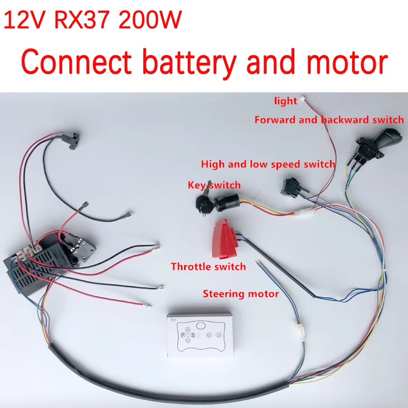 DIY modification of children's electric car, wire and switch kit with 2.4G bluetooth remote control and smooth start controller