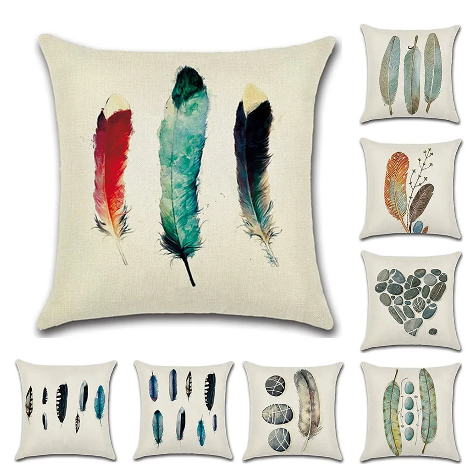 

Новый белый чехол для подушки 45*45 см, льняное перо с принтом, наволочка для диванной подушки, чехол для Рождественского украшения, наволочка ...