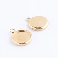 10pcs gold plated stainless steel fit 12mm cabochon base settings diy charm pendants bezel trays for bracelets jewelry making
