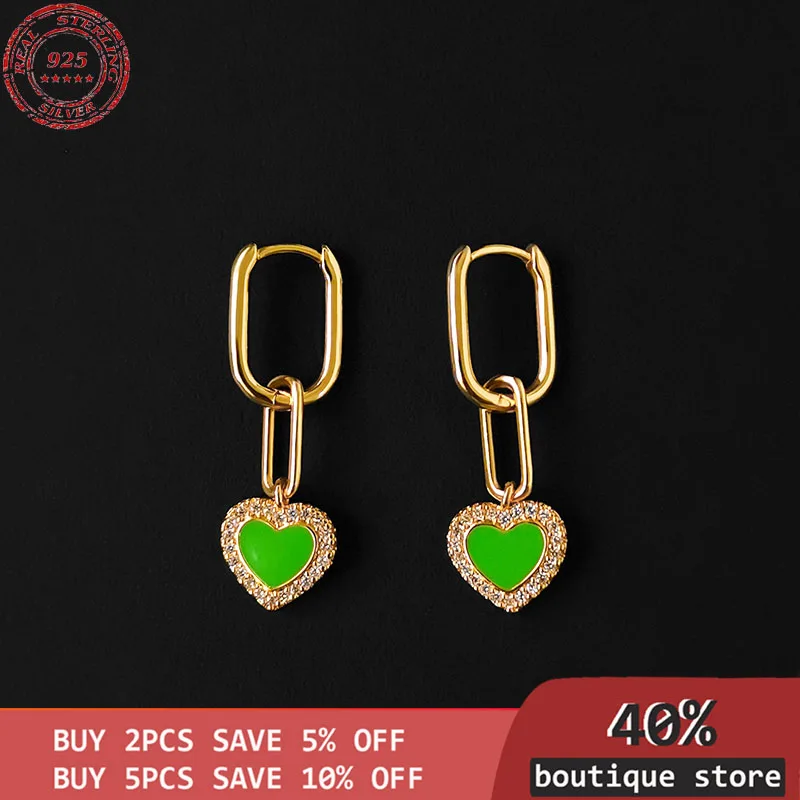 

Silver three-dimensional Earrings S925, fluorescent green, multi ring Love Earrings, simple temperament and style, luxury brand