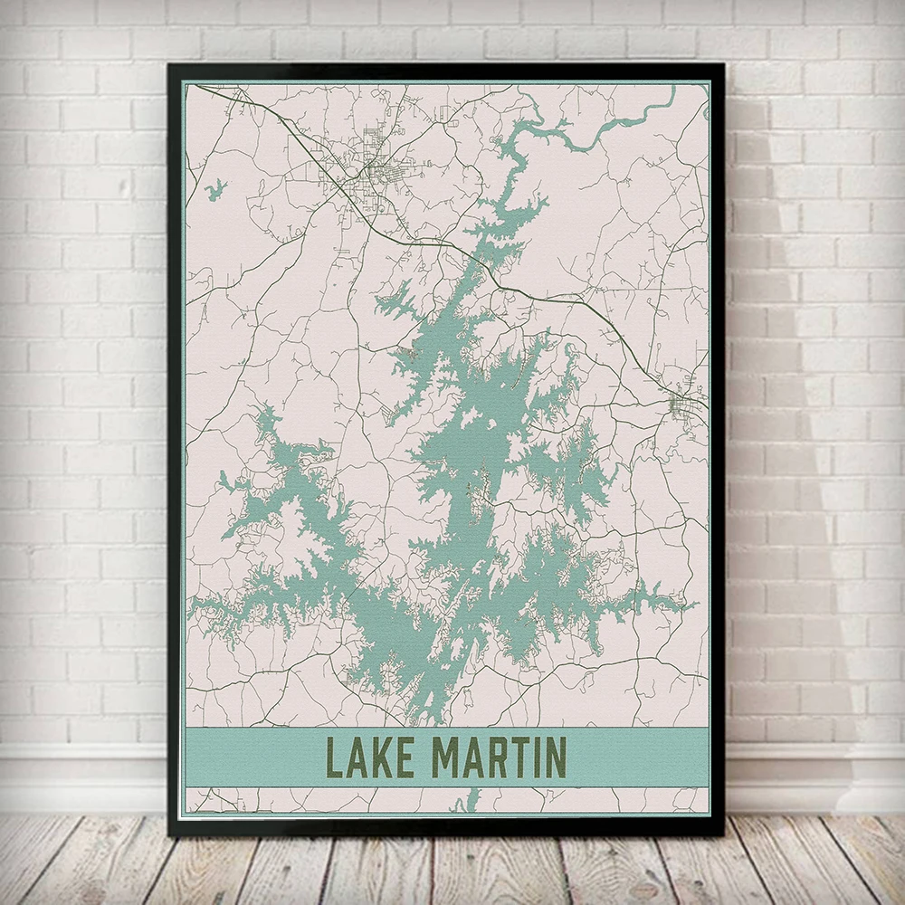 Скандинавский винтажный постер с путешествиями по городам озеро Мартин Алабама