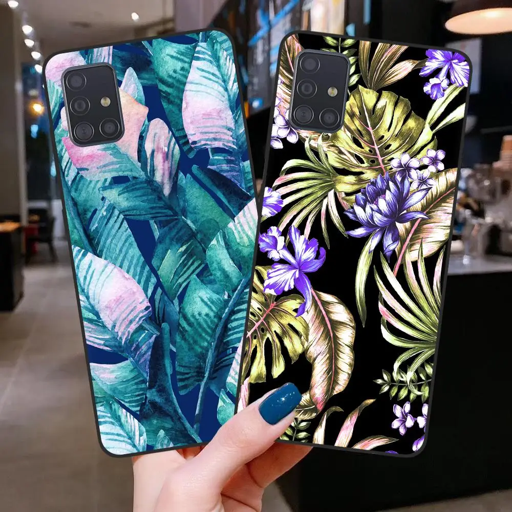 Матовый Силиконовый чехол для телефона Samsung A52 A72 A42 A32 4G 5G A12 A02 A21S A31 A41 A51 A71A40 A50 A70, чехол с тропическими листьями и цветами