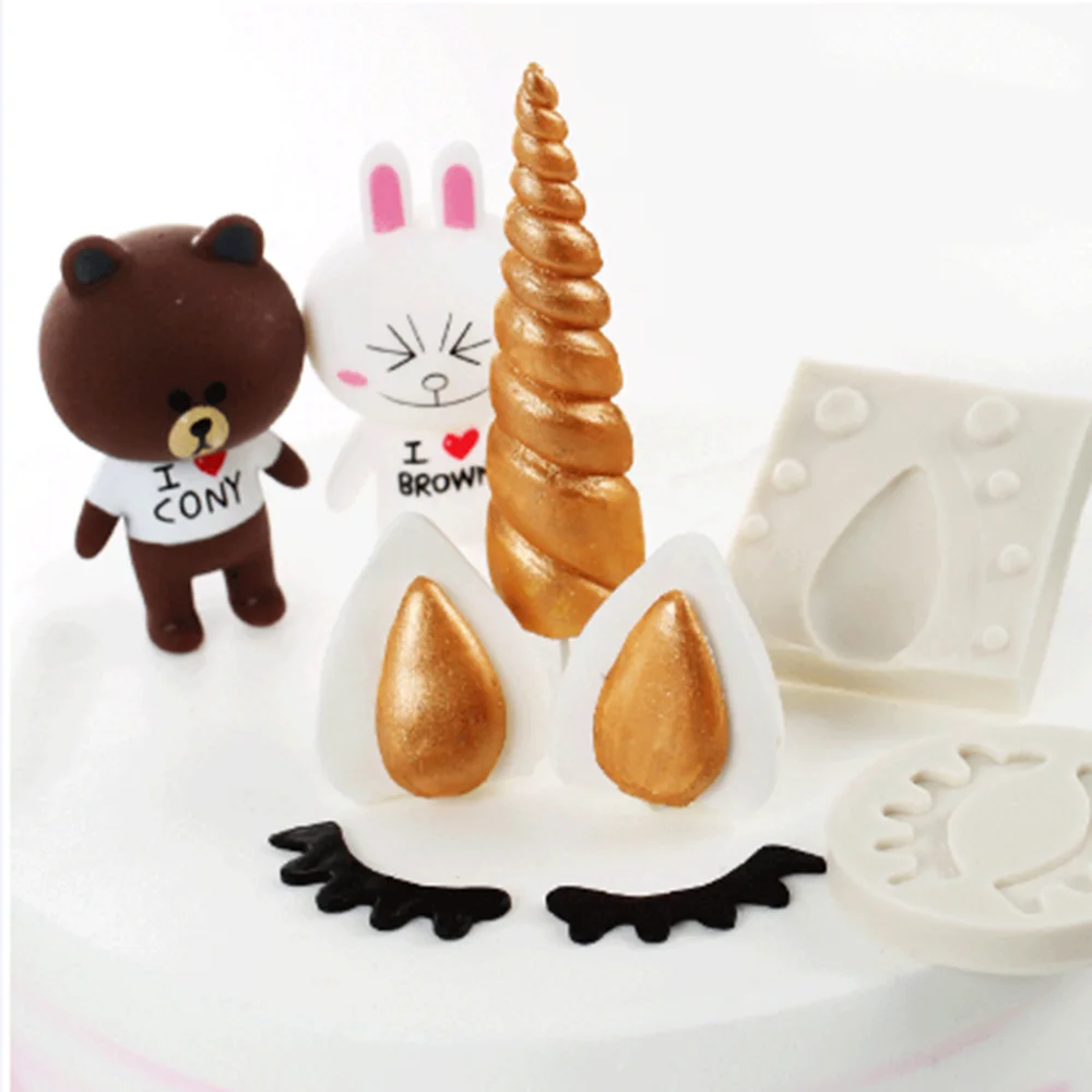 3D единорог/ухо/форма глаз силиконовая форма помадка для украшения торта