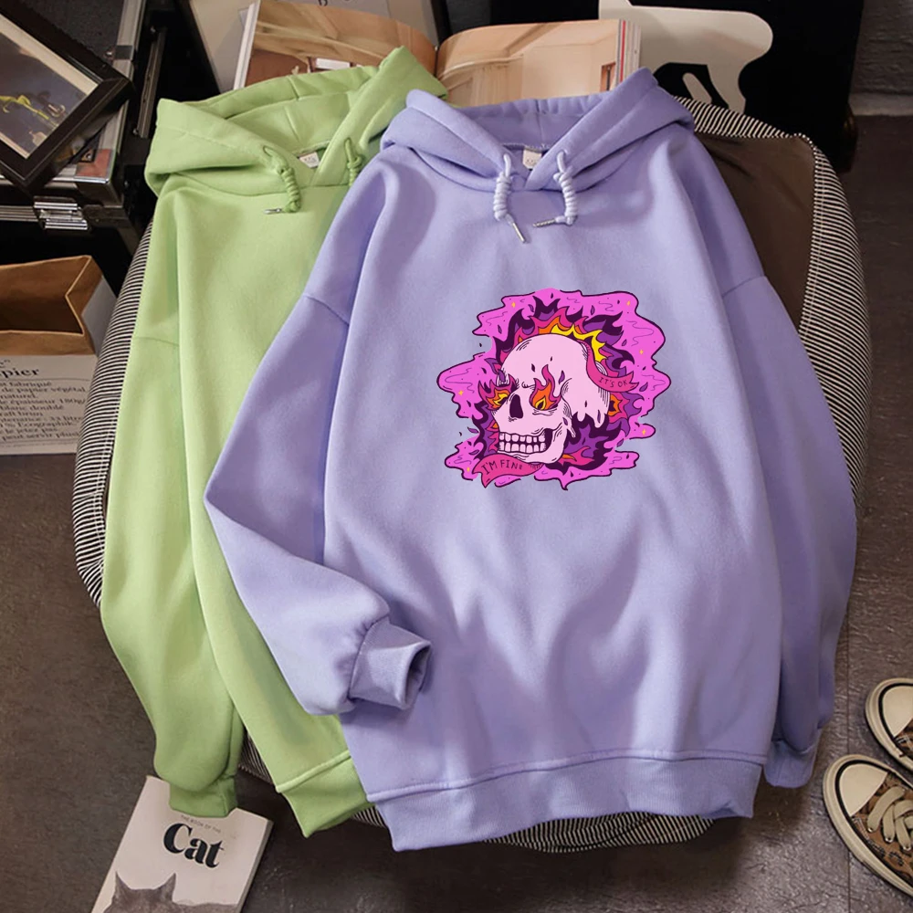 

Hoody Ladies Gothic Skull Thicken Swearshirt Unisex Korean Streetwear Oversized Hoodies Woman Pink Women Oversized Sweter Damski