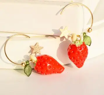 Strawberry Timlee E211 летние новые оригинальные темпераментные фрукты клубники лимонные звезды серьги-капельки мода аксессуары оптом - Окраска металла: Strawberry