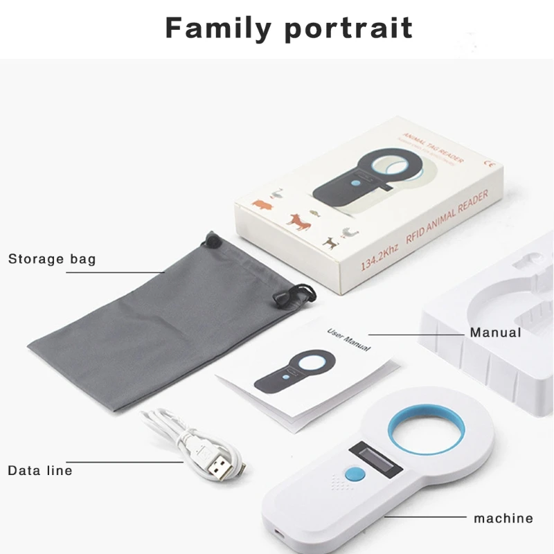 

W90B 134.2K Animal Microchip Reader Dog Chip Reader Pet Chip Scanner Animal Tag Card Reader with OLED Display