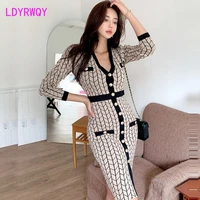 temperament autumnwinter 2022 new sweater slim slimming knitted dress office lady zippers