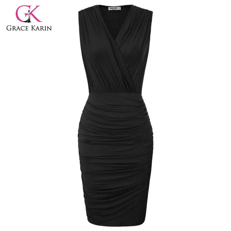 

Grace Karin New Dresses Summer Women Sheath Solid Pencil Dress Vintage Elegant Tank Sexy Sleeveless Party Dress Bodycon Vestidos