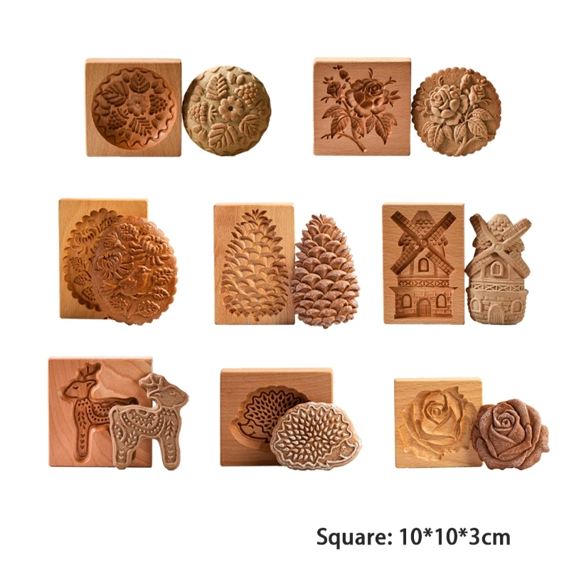

Cookie Mold Cutter Funny Wooden Cookie Molds for Baking Gingerbread Cookie Mold Pine Cones Rose Cookie Cutter for Cookie