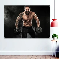 muscular man workout with dumbbell in fitness wallpaper banners flags hang paintings fitness sports poster wall art gym decor