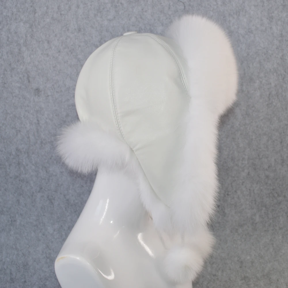 Женская шапка бомбер из натурального меха лисы зимняя теплая ушанка 2021 роскошная