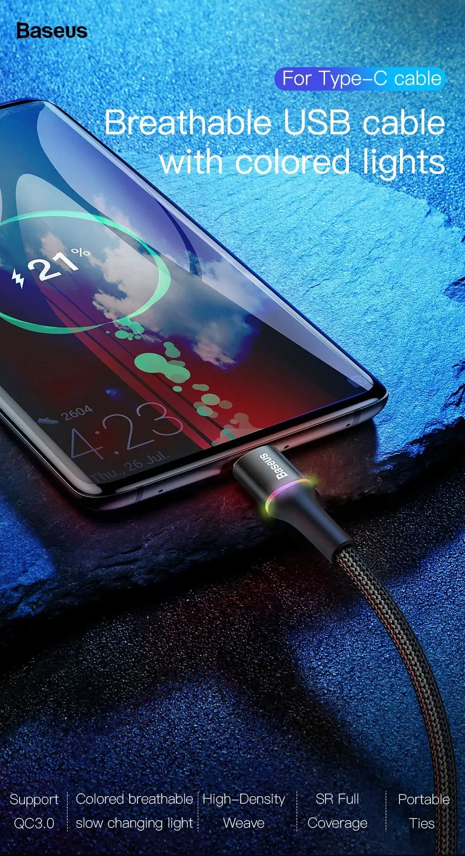 Baseus usb type C кабель для samsung Xiaomi Redmi Note 7 10 3A провод для быстрой зарядки USB-C зарядное устройство мобильный телефон USBC кабель type-c 3 м
