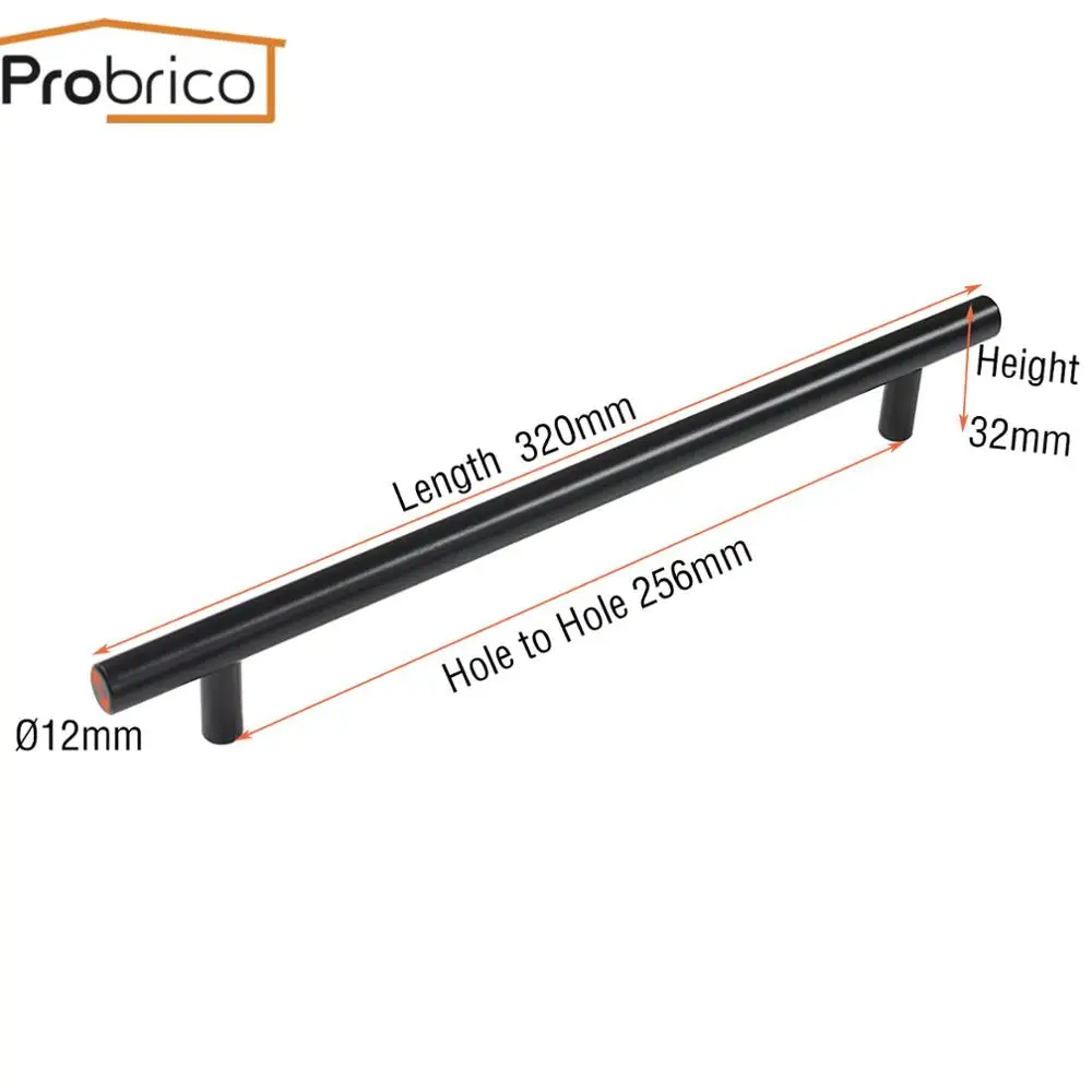R 256mm Probrico Черный квадрат/круглые ручки шкафа Нержавеющая сталь шкафа Ручка для кухонной двери мебели ящика "~ 20''" - Цвет: R 256mm