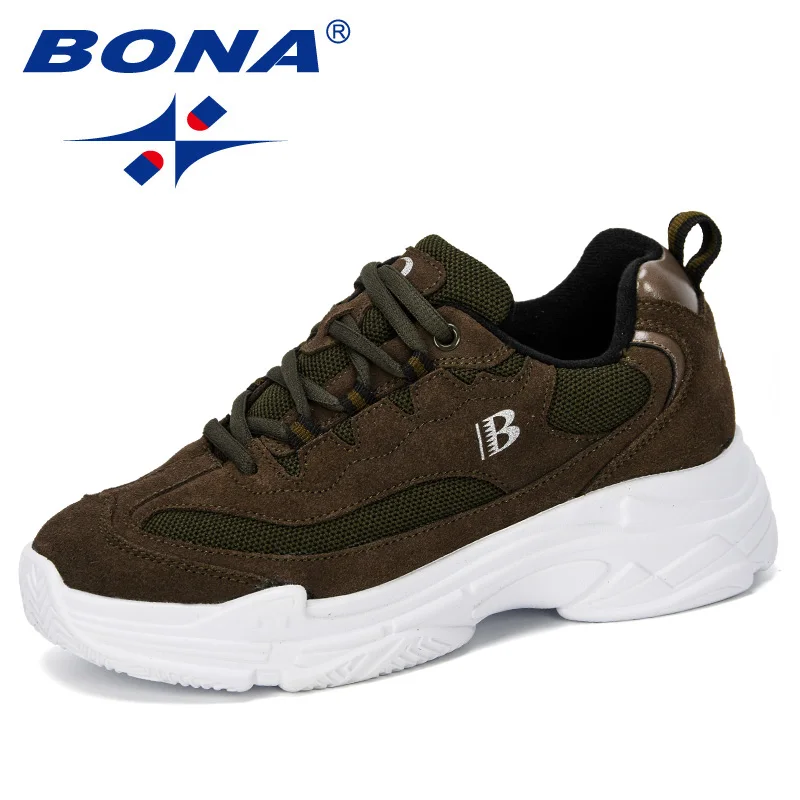 Army green BONA/Новинка года; дизайнерские массивные кроссовки; Женская Вулканизированная обувь; Повседневная модная обувь для папы; удобная спортивная обувь на платформе; Femme Krasovki - Цвет: Army green