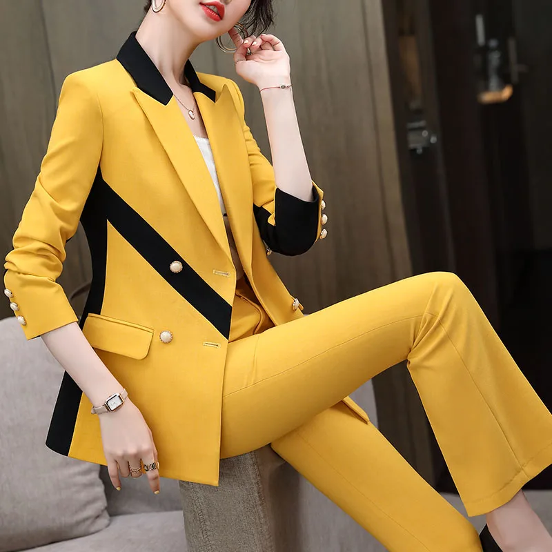 Lenshin High Street Fashion Style 2 Piece Set for Women Contrast Pant Suit Business Office Lady Work Wear Blazer and Trouser | Женская