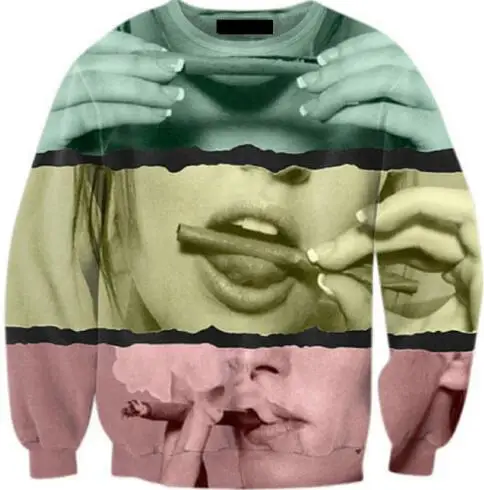 Харадзюку Tumblr толстовки девушка курить сорняки Crewneck Толстовка 3D принт топы