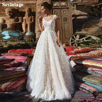 sevintage appliques lace boho wedding dress illusion scoop plus size bridal gowns buttons back sweep train wedding party dress