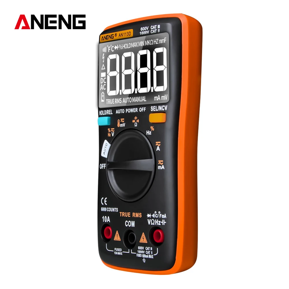 AN113D Digital Multimeter 6000 Counts Electrical Transistor Tester Temperature Auto Ranging AC/DC Voltage Meter for Electrician