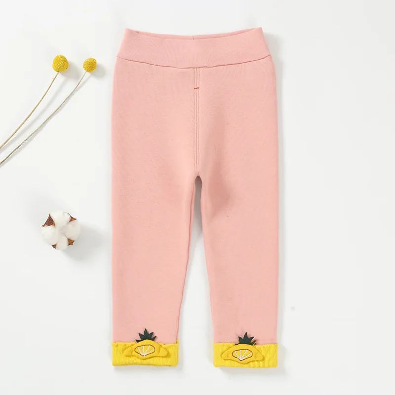 Winter Baby Warm Leggings For Children 0-4T Pants Kids Thicken Warm Elastic Waist Cotton Leggings Girls Pants Trousers - Цвет: pineapple pink