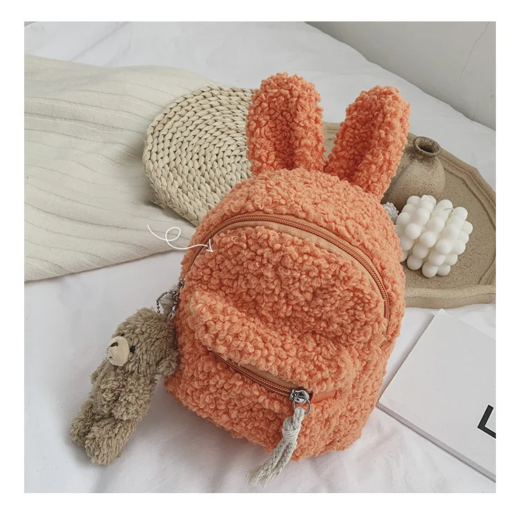 rabbit-orange Kawaii плюшевый рюкзак для мальчиков и девочек с рисунком кролика, медведя, сумки для детей, милые школьные сумки, мягкие рюкзаки для малышей, новые - Цвет: rabbit-orange