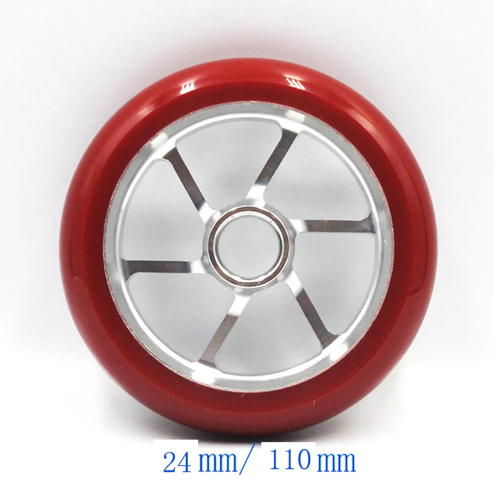 Red Silver 110mm 2 шт., колеса для скутера, высокая эластичность, ПУ алюминиевый сплав, стальная ступица, колеса для скутера, высокая эластичность стальных ступиц, колеса 110 мм/125 мм - Цвет: Red Silver 110mm