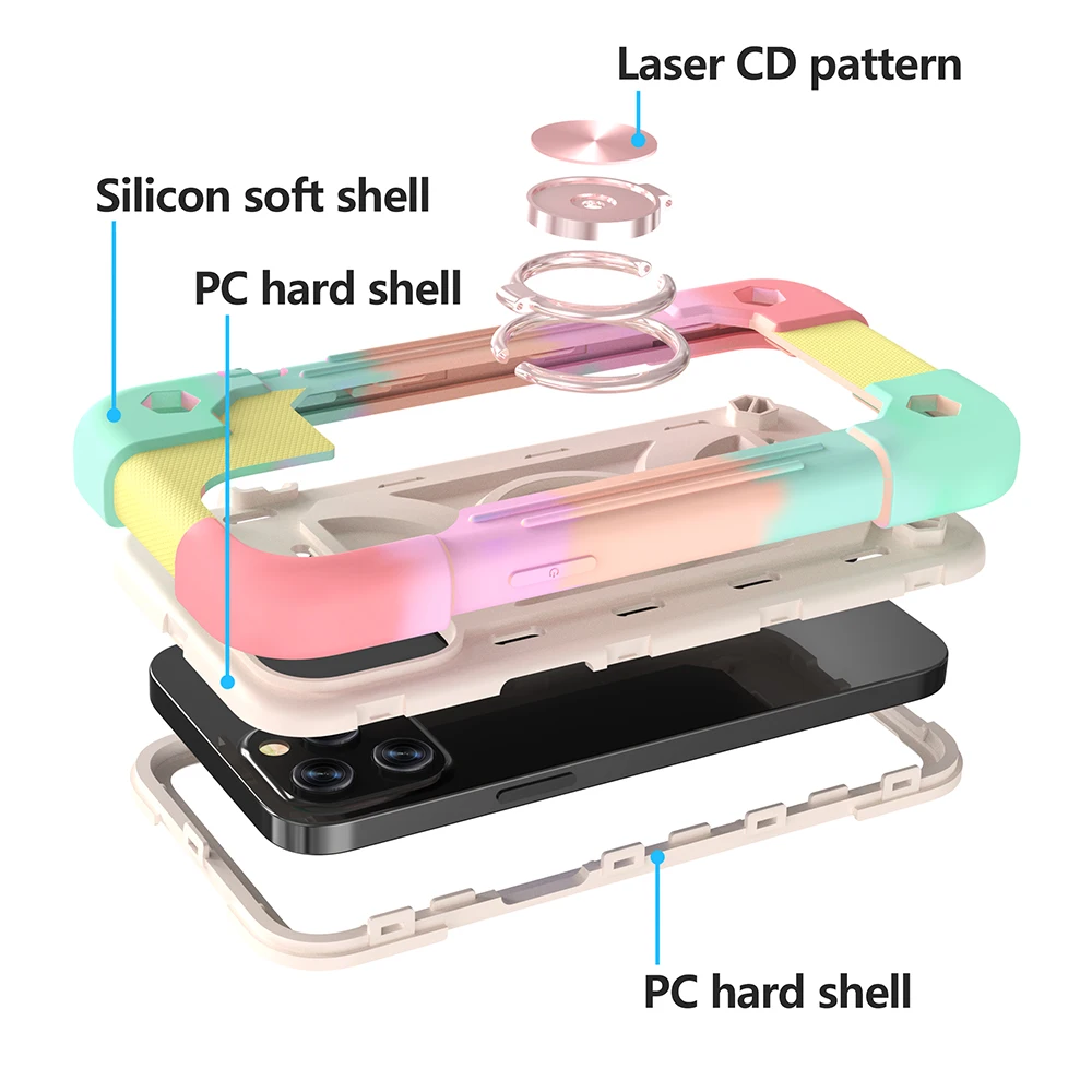 360 Full Shockproof Armor Case For iPhone 14 13 Pro MAX 12 Mini XS 11 8 7 Plus Colorful Rainbow Silicon Stand Magnetic Cover