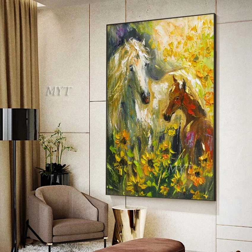 

White Horse And Brown Horse Abstract Oil Painting Wall Art Home Decor Picture Modern On Canvas 100% Handpainted No Framed